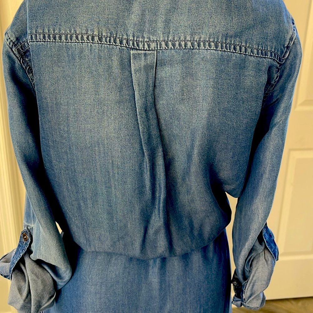 KennethCole Reaction Chambray Denim Belted Shirt Utility Dress Roll-Up Sleeves-S - Picture 6 of 11